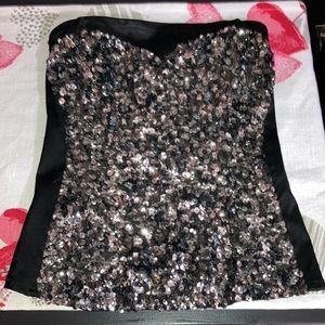 Women’s Bebe Black & Silver Sequin Corset Top